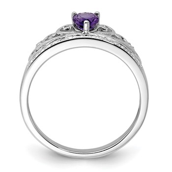 Sterling Silver Rhodium Plated Diamond & Amethyst Teardrop Ring — alternate view