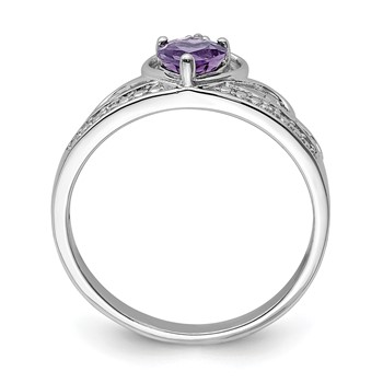 Sterling Silver Rhodium Plated Diamond & Amethyst Teardrop Ring — alternate view