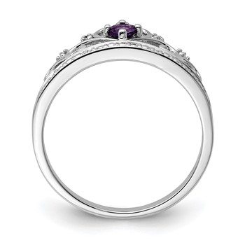 Sterling Silver Rhodium Plated Diamond and Amethyst Ring — alternate view