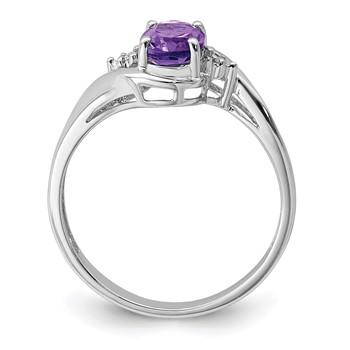 Sterling Silver Rhodium Plated Diamond and Amethyst Oval Ring — alternate view