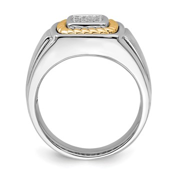 Sterling Silver Rhodium-plated w/10k Yellow Gold Mens Diamond Ring — alternate view