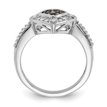 Sterling Silver Champagne & Clear Diamond & Small Diamond Shape Ring — alternate view