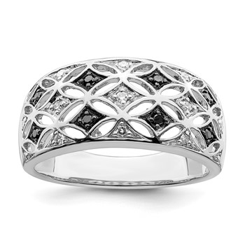 White Night Sterling Silver Rhodium-plated Black and White Diamond Ring