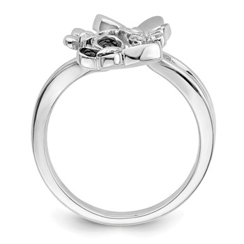 White Night Sterling Silver Rhodium-plated White and Black Diamond Butterfly Ring — alternate view