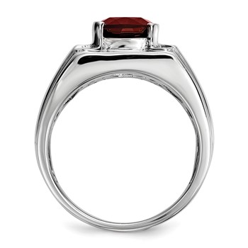 White Night Sterling Silver Rhodium-plated Garnet and Diamond Square Men's Ring — alternate view