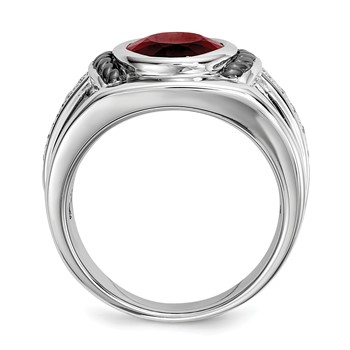 White Night Sterling Silver Black Rhodium-plated Garnet and Diamond Oval Men's Ring — alternate view