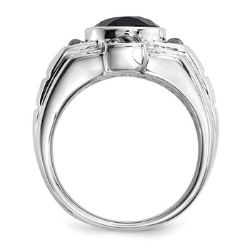 White Night Sterling Silver Black Rhodium-plated Diamond and Onyx Oval Men's Ring — alternate view