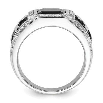 White Night Sterling Silver Black Rhodium-plated Diamond and Onyx Cross Men's Ring — alternate view