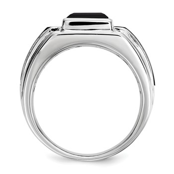 White Night Sterling Silver Rhodium-plated Diamond and Onyx Men's Ring — alternate view