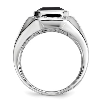White Night Sterling Silver Rhodium-plated Diamond and Black Onyx Square Men's Ring — alternate view