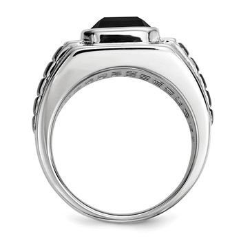 White Night Sterling Silver Black Rhodium-plated Diamond and Onyx Square Men's Ring — alternate view