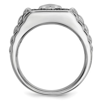 White Night Sterling Silver Rhodium-plated Black Diamond Square Skull Men's Ring — alternate view