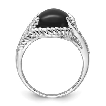 Sterling Silver Rhodium-plated Onyx and Diamond Ring — alternate view