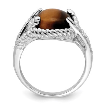 Sterling Silver Rhodium-plated Tigers Eye Quartz and Diamond Ring — alternate view