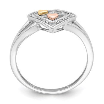 Sterling Silver Rhodium Plated with Gold-tone and Rose-tone Accent Diamond Ring — alternate view