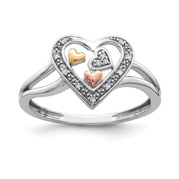 Sterling Silver Rhodium Plated with Gold-tone and Rose-tone Accent Diamond Ring