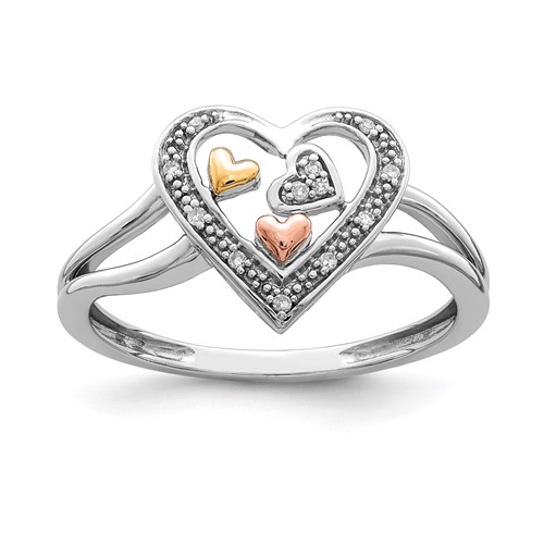 Sterling Silver RH Plated with Gold-tone & Rose-tone Accent Dia Ring