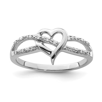 Sterling Silver Rhodium Plated Diamond Heart Ring