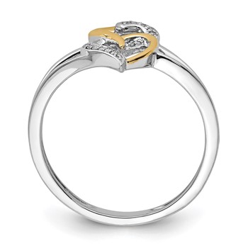 Sterling Silver Rhodium Plated with 14K Yellow Gold Diamond Heart Ring — alternate view