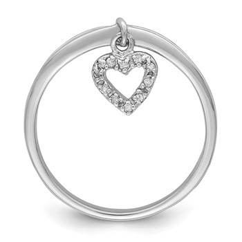 Sterling Silver Rhodium Plated Diamond Heart Dangle Ring — alternate view