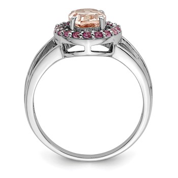 Sterling Silver Rhodium Morganite & Pink Sapphire Oval Ring — alternate view