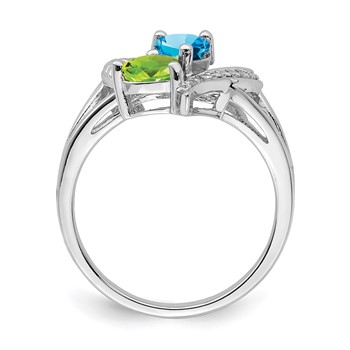 Sterling Silver Rhodium Blue Topaz Peridot Diam. Ring — alternate view