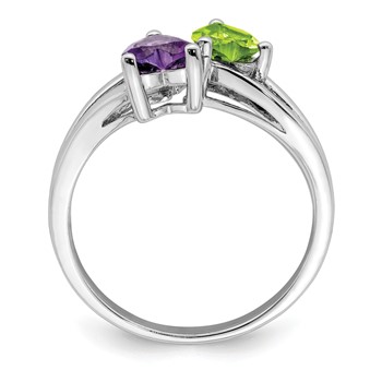 Sterling Silver Rhodium Amethyst & Peridot Diam. Ring — alternate view