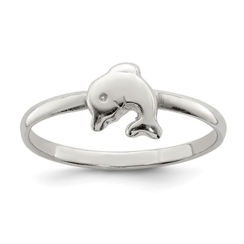 Sterling Silver Rhodium-plated Polished Dolphin Children's Ring