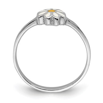 Sterling Silver RH-plated White and Yellow Enameled Daisy Children's Ring — alternate view