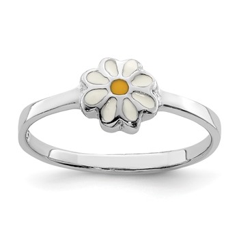 Sterling Silver RH-plated White and Yellow Enameled Daisy Children's Ring