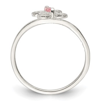 Sterling Silver Polished Pink CZ Butterfly Children's Ring — alternate view