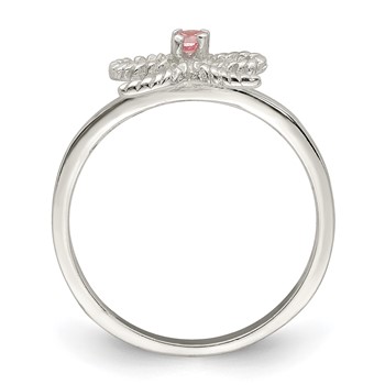 Sterling Silver Polished and Twisted Pink CZ Bow Children's Ring — alternate view