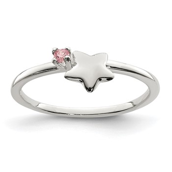 Sterling Silver Polished Pink CZ and Star Children's Ring