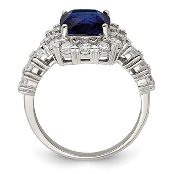 Sterling Silver Rhodium-plated Polished Blue Glass and CZ Ring — alternate view