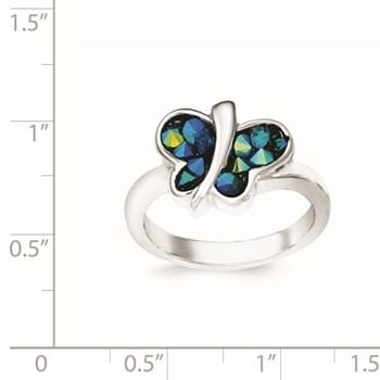 Sterling Silver Rhodium-plated Blue Crystal Butterfly Ring — alternate view