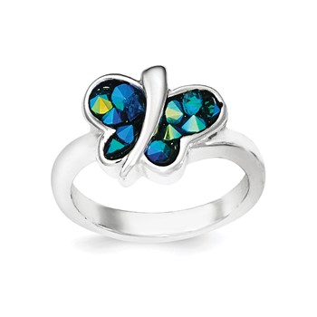 Sterling Silver Rhodium-plated Blue Crystal Butterfly Ring