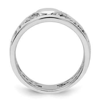 Sterling Silver Rhodium-plated and Antiqued Claddagh Ring — alternate view