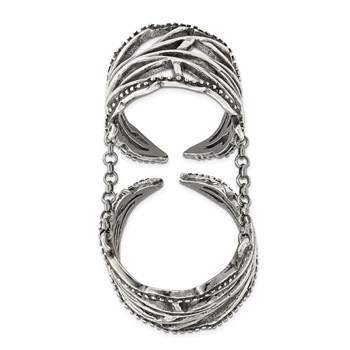 Sterling Silver Antiqued Polished Textured Full Finger Adjustable Ring — alternate view