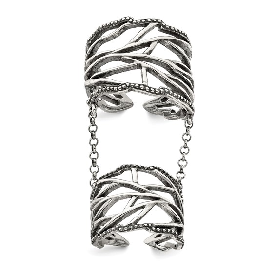 Sterling Silver Antiqued Polished Textured Full Finger