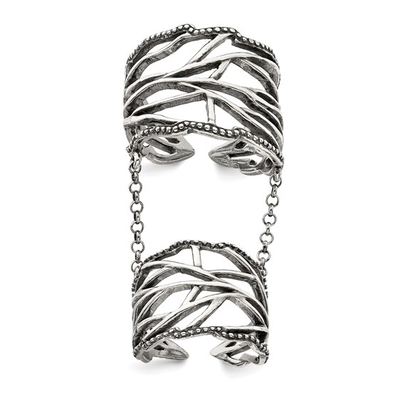 Sterling Silver Antiqued Polished Textured Full Finger Sterling Silver Antiqued Polished Textured Full Finger