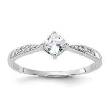 Image of Sterling Silver Rhodium-plated Polished and Square Shaped CZ Ring