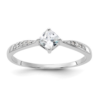Sterling Silver Rhodium-plated Polished and Square Shaped CZ Ring