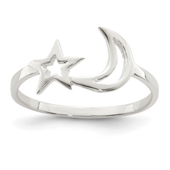 Sterling Silver Polished Star and Moon Ring