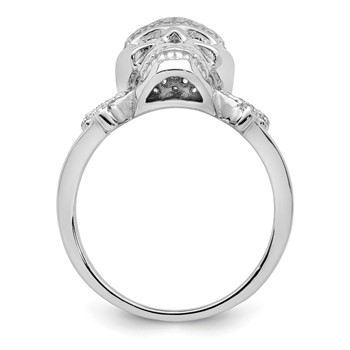Sterling Silver Rhodium-plated and CZ Skull Ring — alternate view