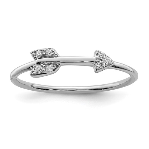 Sterling Silver Rhodium-plated Polished CZ Arrow Ring