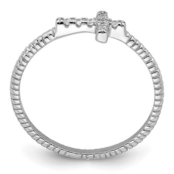 Sterling Silver Rhodium-plated Polished & Textured CZ Cross Ring — alternate view