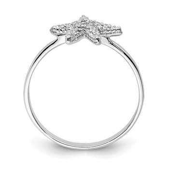Sterling Silver Rhodium-plated Polished CZ Starfish Ring — alternate view