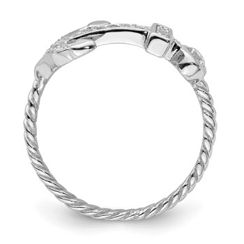 Sterling Silver Rhodium-plated Polished and Textured CZ Anchor Ring — alternate view