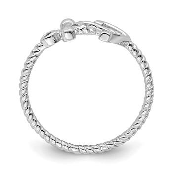 Sterling Silver Rhodium-plated Polished Anchor Ring — alternate view