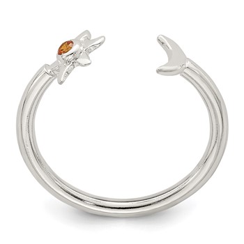 Sterling Silver Polished Half Moon and Sun Orange CZ Adjustable Ring — alternate view